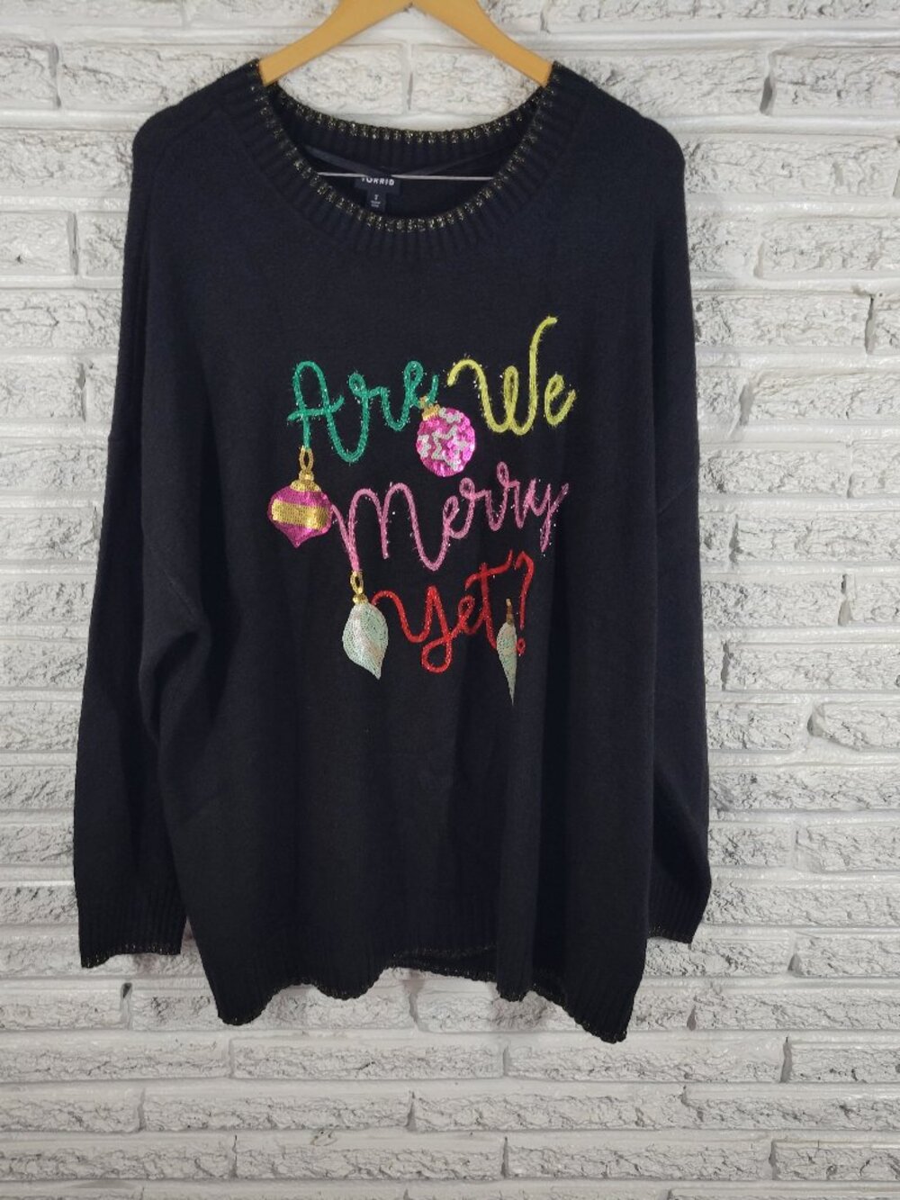 Torrid Black Sequin Metallic Christmas Sweater 2X Womens Festive Winter SWE75E
